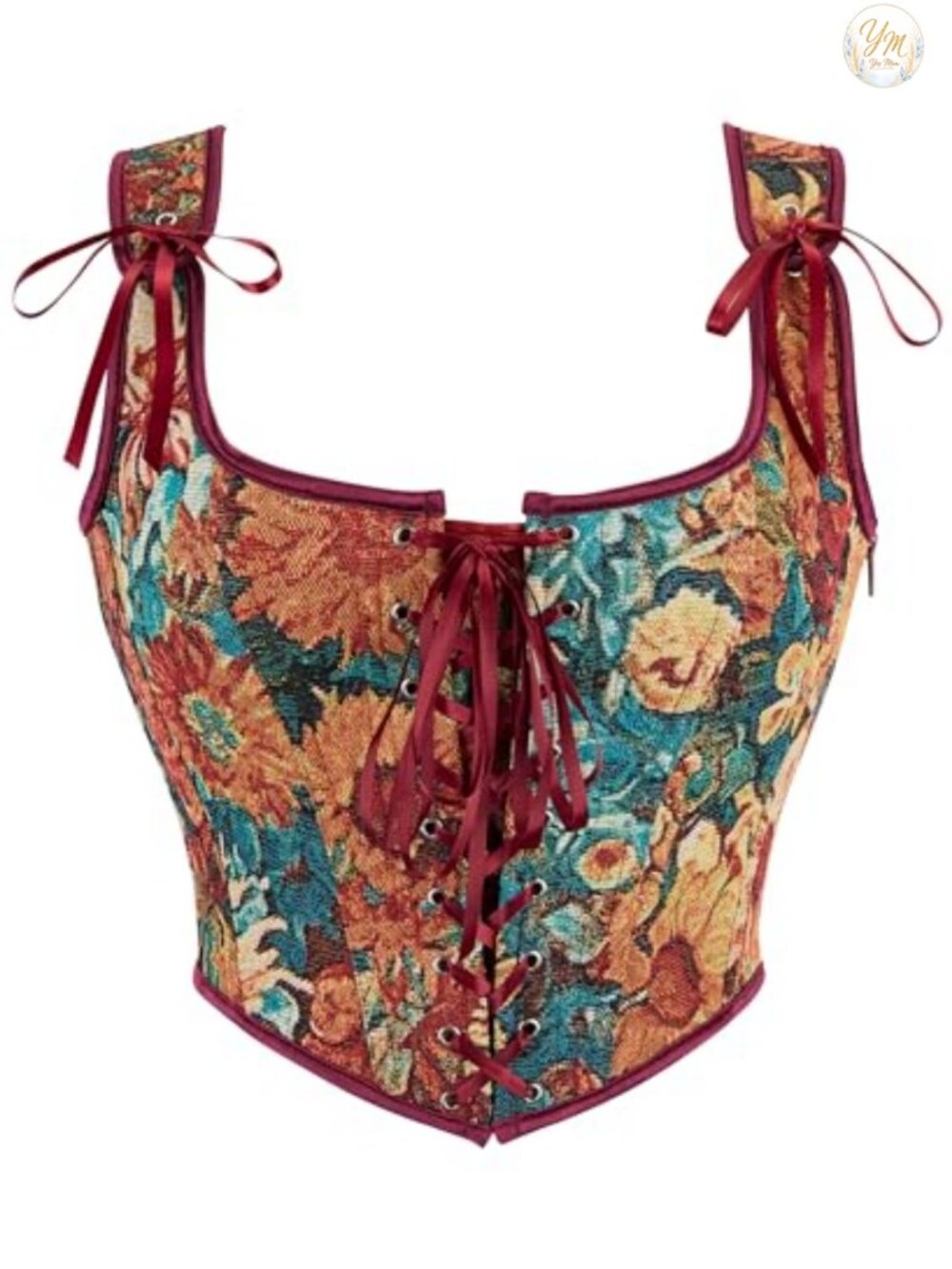 Women's Vintage Grommet Lace Up Corset Bustier Top Renaissance Jacquard